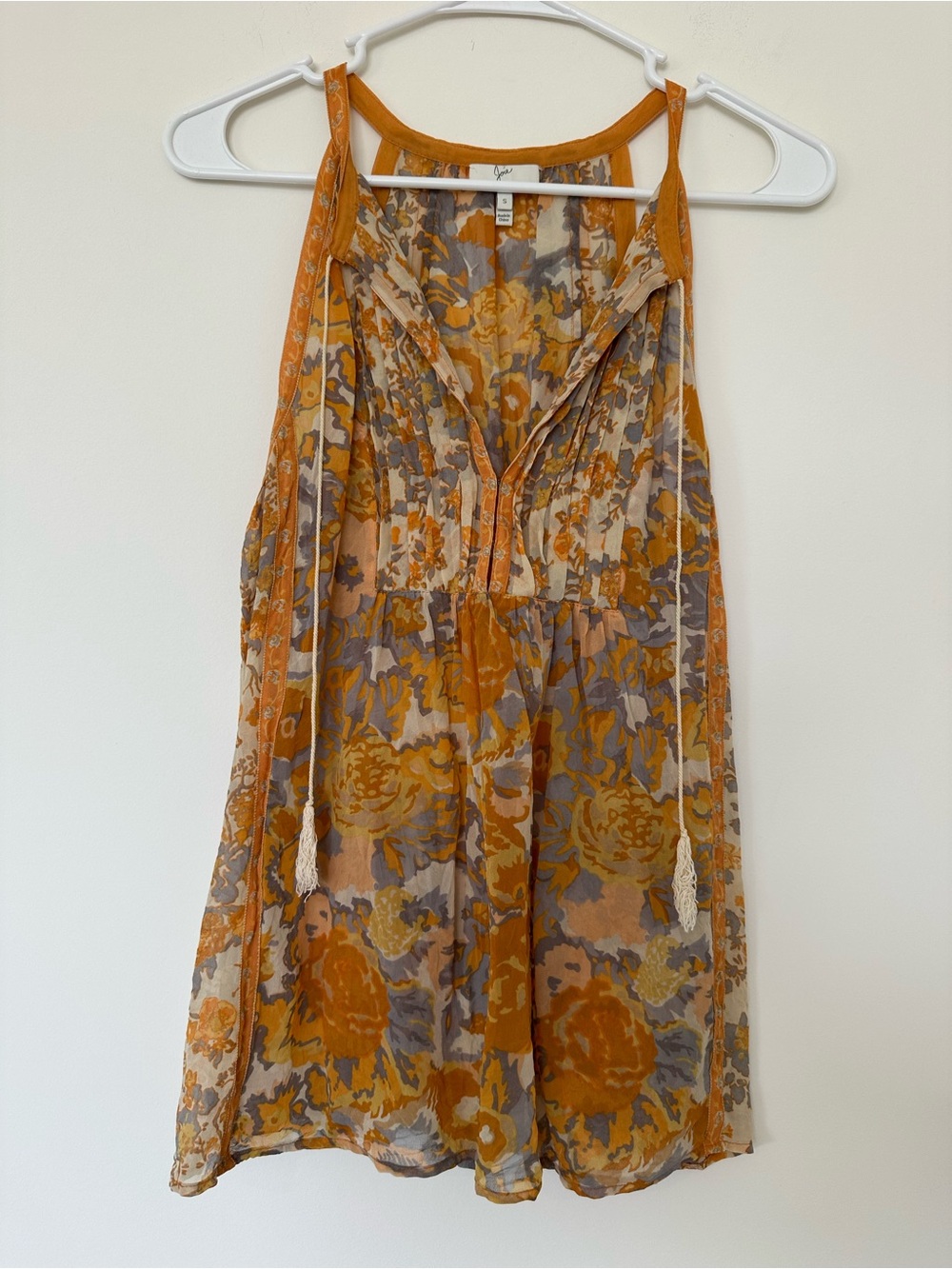 Joie Small 100% Silk Boho Floral Orange Top Fall